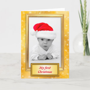 Golden Photo Frame vertical I + your photo & text Holiday Card