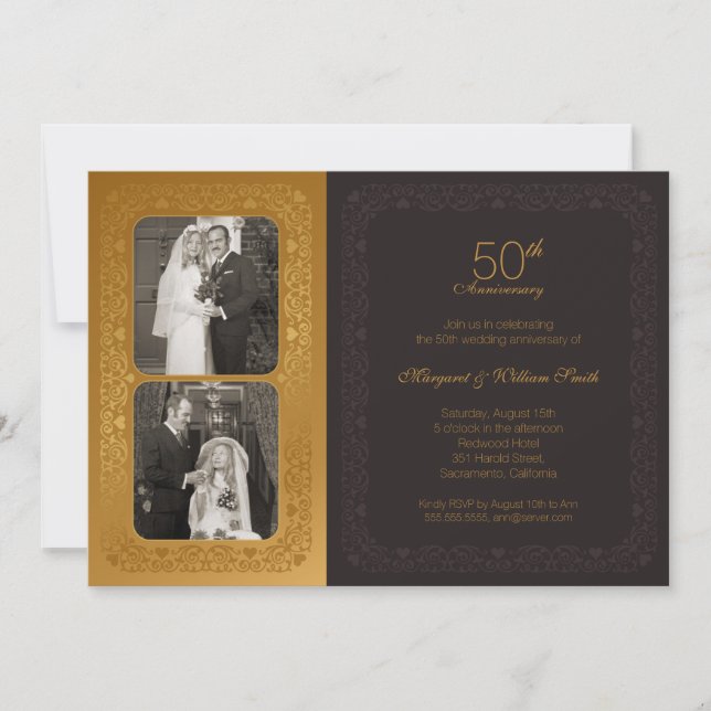 Golden Photos 50th wedding Anniversary Party Invitation (Front)
