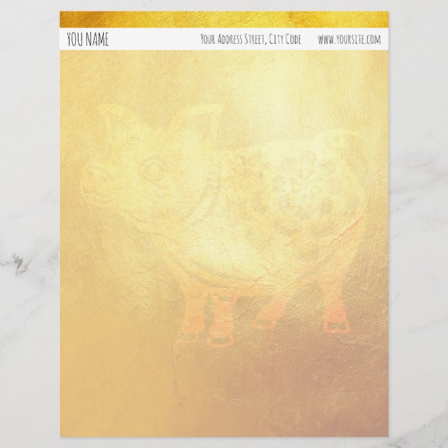 Golden Pig Chinese New Year personalized LetterH Letterhead (Front)