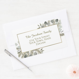 Golden Pine & Eucalyptus Holiday Return Address Sticker