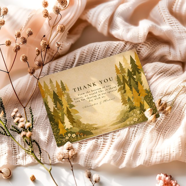 Golden Pine Forest Wedding Thank You Card (Creator Uploaded)
