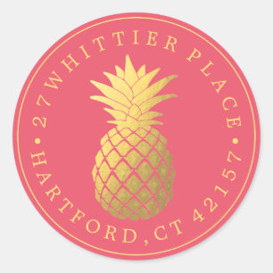 Golden Pineapple   Elegant Address Classic Round Sticker