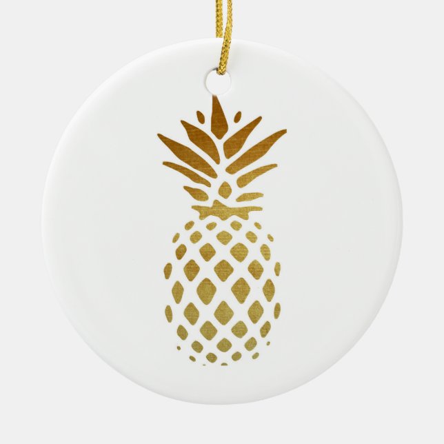 Golden Pineapple, Fruit in Gold Ceramic Ornament (Front)