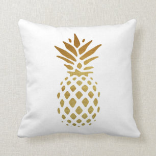 Golden Pineapple, Fruit in Gold Throw Pillow