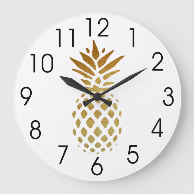 Golden pineapple, fruits in gold large clock (Front)