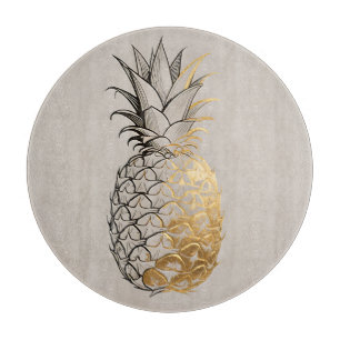 Golden Pineapple Line Art Cutting Board