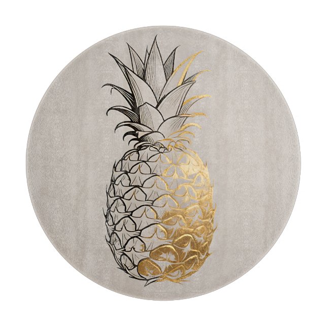 Golden Pineapple Line Art Cutting Board (Front)