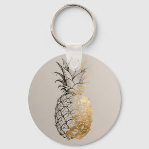 Golden Pineapple Line Art Keychain