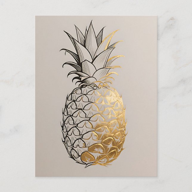 Golden Pineapple Line Art Postcard (Front)