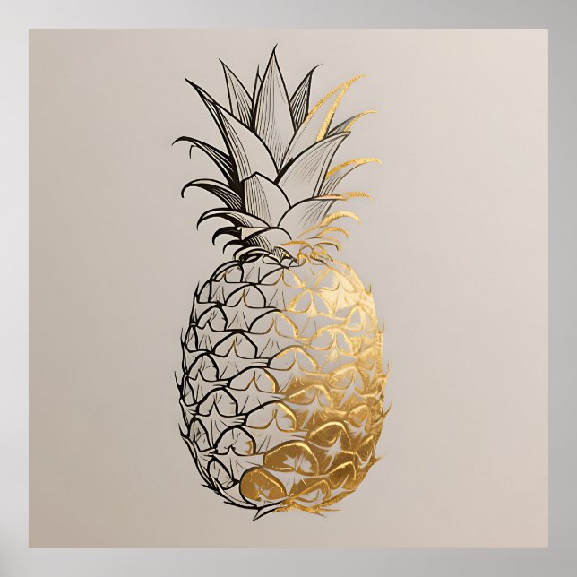 Golden Pineapple Line Art Poster (Front)
