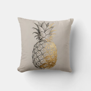 Golden Pineapple Line Art Throw Pillow