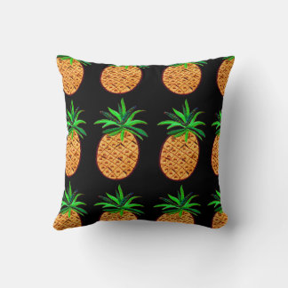 Golden Pineapple on Black Throw Pillow