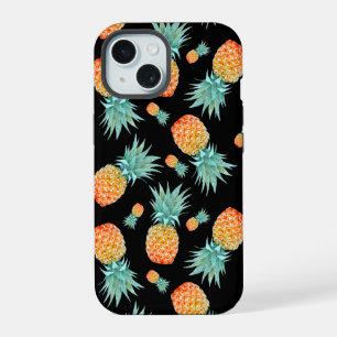 Golden Pineapple Pattern on Black Custom iPhone 15 Case