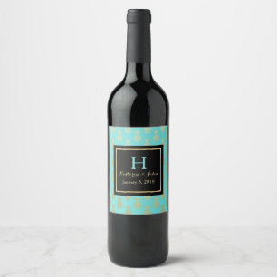 Golden Pineapples Monogrammed Wedding Wine Label