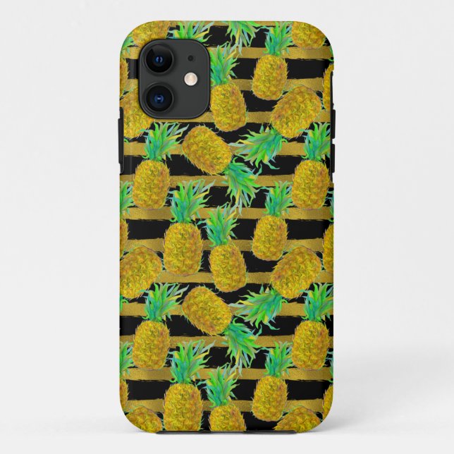 Golden Pineapples On Stripes Case-Mate iPhone Case (Back)