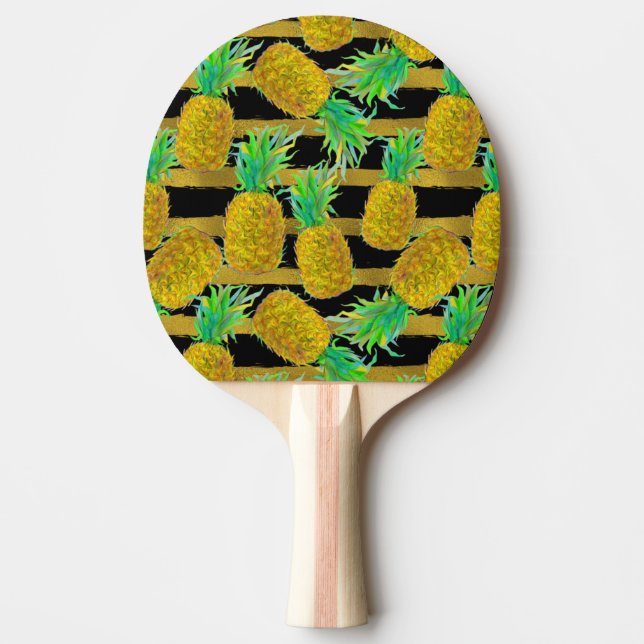 Golden Pineapples On Stripes Ping Pong Paddle (Front)