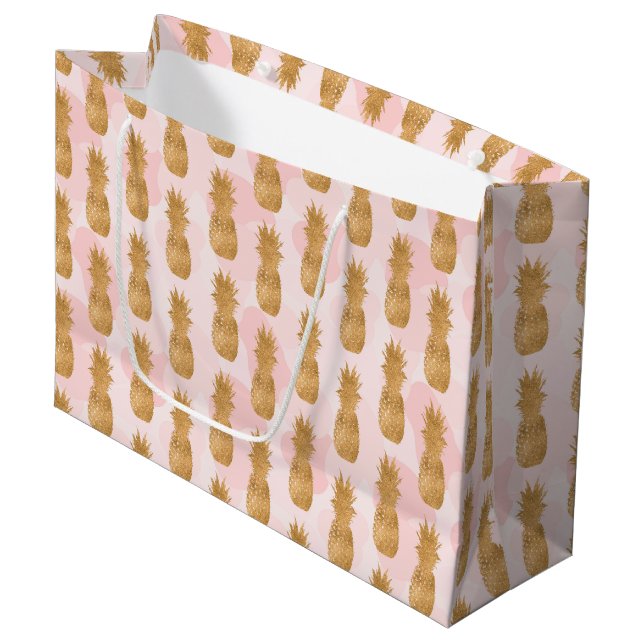 Golden Pineapples Pattern Tropical  Large Gift Bag (Front Angled)