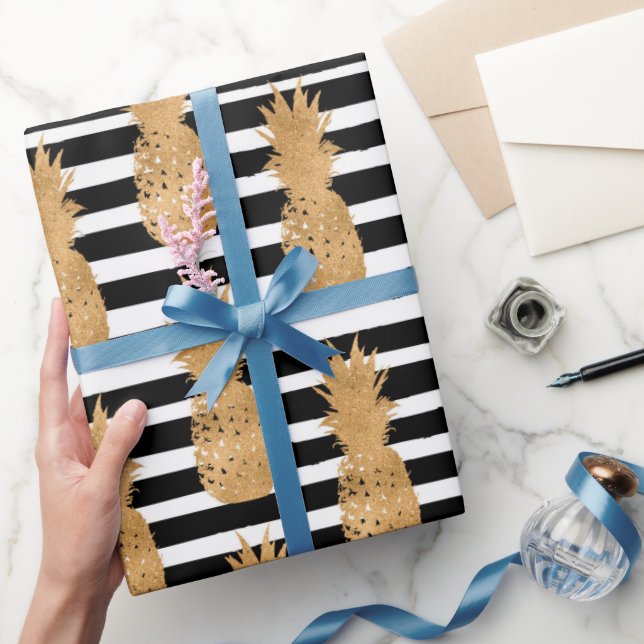 Golden Pineapples Pattern Tropical  Wrapping Paper (Gifting)