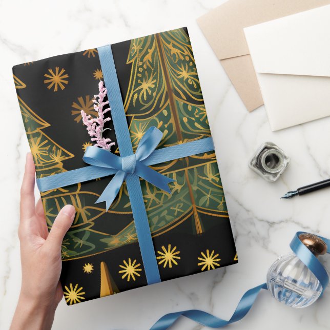 Golden Pines on Midnight Wrapping Paper (Gifting)