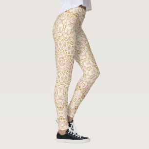 Golden Pink Abstract Mandala Pattern Leggings
