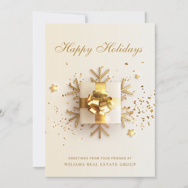 Golden Pink Christmas Ornament Corporate Greeting  Holiday Card (Front)