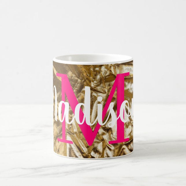 Golden Pink Custom Monogram Personalized Coffee Mug (Center)