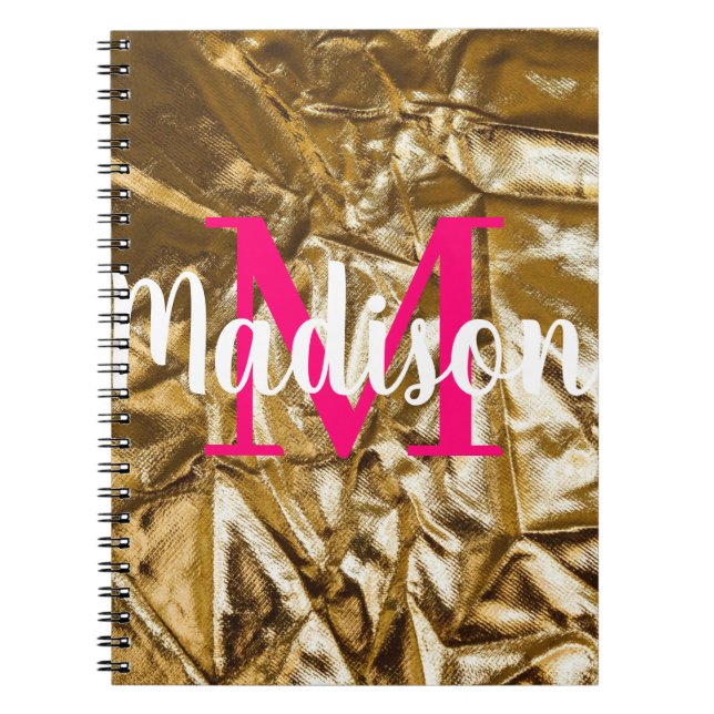 Golden Pink Custom Monogram Personalized Notebook (Front)