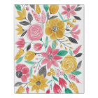 Golden Pink Flowers Leaves Watercolor Pattern Art