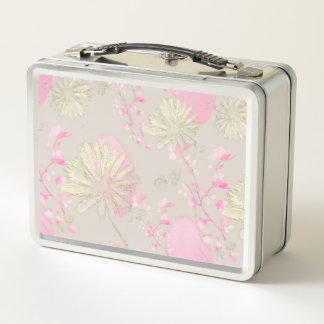 Golden pink Flowers Metal Lunchbox