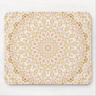 Golden Pink Mandala Radiant Geometric Sunburst Mouse Pad