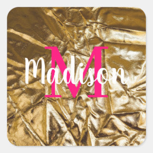 Golden Pink Monogram Personalized  Square Sticker