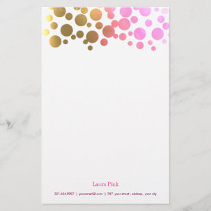 Golden pink retro confetti stationery