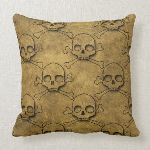 Golden Pirates Skull Pattern Throw Pillow