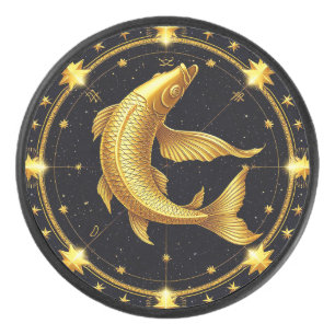 ♓ Golden Pisces Hockey Puck Zodiac Stars Gift ✨