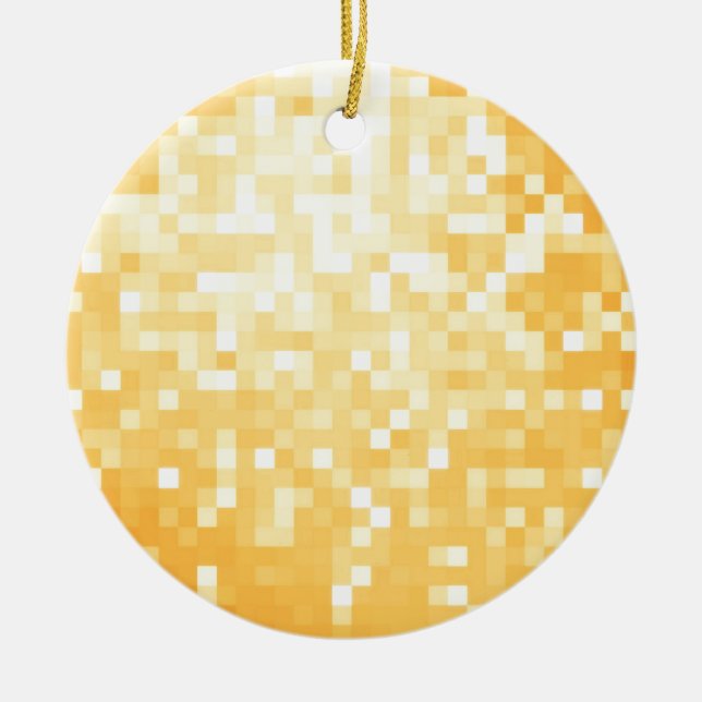 Golden Pixel Sparkle Ceramic Ornament (Front)