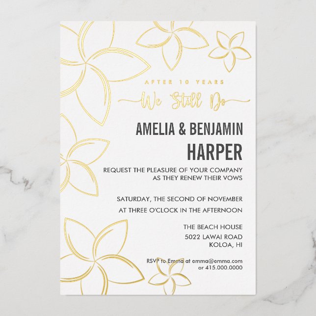 Golden Plumeria Vow Renewal Invitation We Still Do (Front)