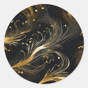 Golden Plumes On Black Classic Round Sticker