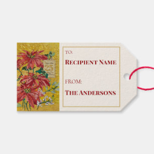 Golden Poinsettia Christmas Gift Tag
