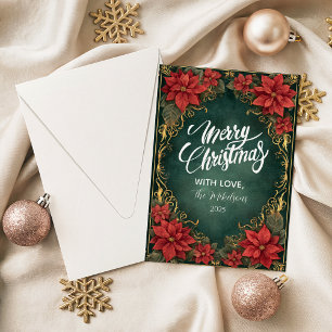 Golden Poinsettia Elegance Christmas Holiday Card