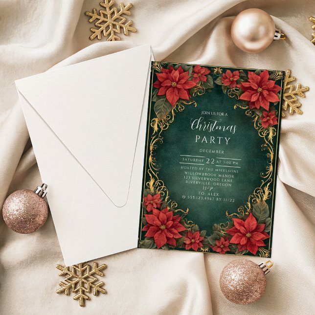 Golden Poinsettia Elegance Christmas Invitation (Creator Uploaded)