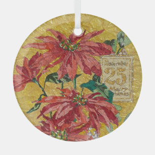 Golden Poinsettia Fine Art Christmas Glass Ornament