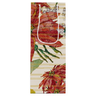 Golden Poinsettia Fine Art Christmas Gold Lines Wine Gift Bag