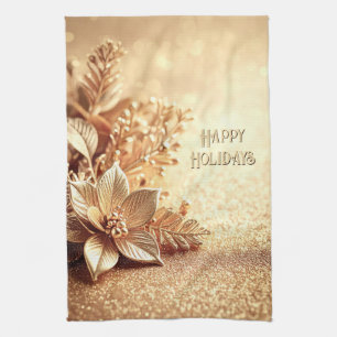 Golden Poinsettia Kitchen Towel