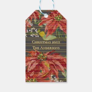 Golden Poinsettia Personalized December 25 Blank Gift Tags
