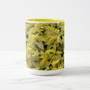 Golden Poinsettias for Christmas Two-Tone Coffee Mug