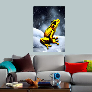 Golden poison frog and snow   AI Art  Poster