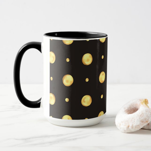 Golden Polka Dot Two-Tone Mug, 15 oz Mug (With Donut)