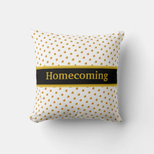 Golden Polka Dots on Black & White Throw Pillow