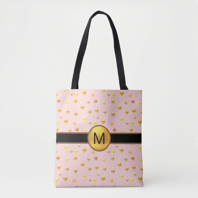 Golden Polka Dots on Pink Tote Bag (Front)
