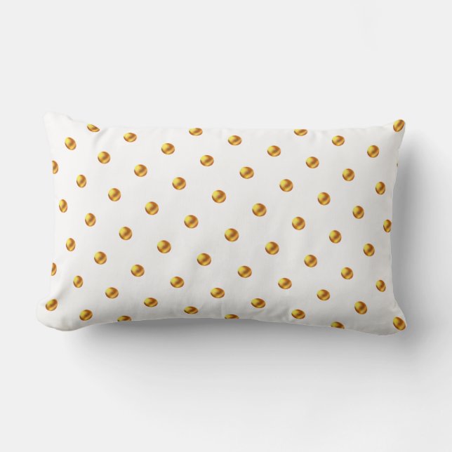 Golden Polka Dots on White  Lumbar Pillow (Front)